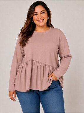 LOGO by Lori Goldstein A-Line Long Slv Top w/ Curved Seam L new A715252